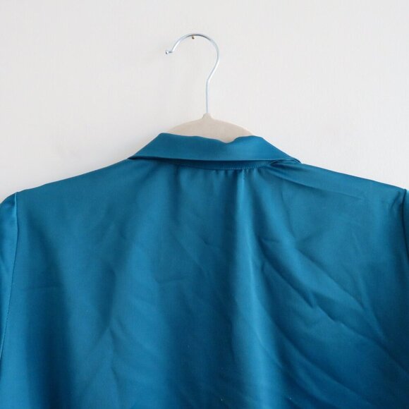 ZENA PRESLEY Teal Satin Drapey Button Front Shirt Top Mob Wives - Women's Size M - Picture 8 of 11